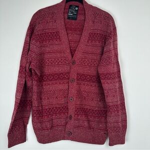 On The Byas Men’s Cardigan Size Medium Red Geometric Striped Grandpa Office